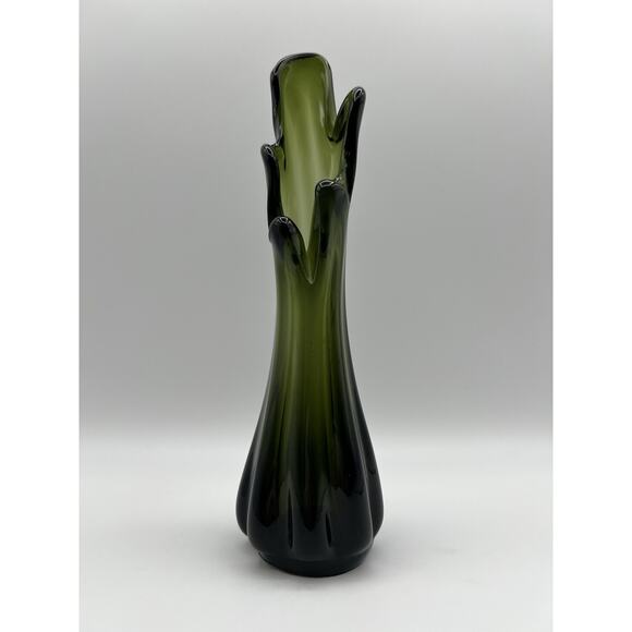 Norleans Hand Blown Five Finger Swung Glass Vase 10” Dark Green - Picture 4 of 9